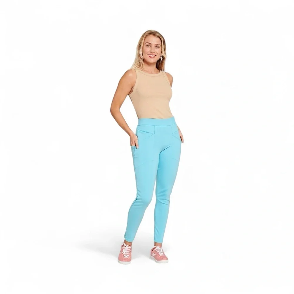 Betabrand Light Blue Pull-On 6 Pocket Journey Pants Women’s In Petite Large - Picture 1 of 10